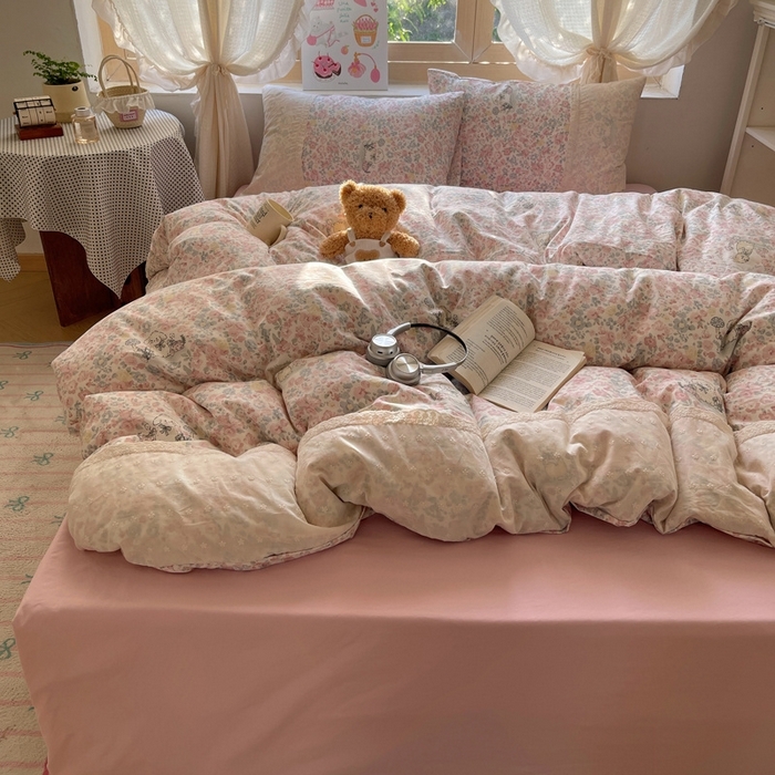 91家纺网 家纺一手货源 找家纺 （总）桃心家居 2025新款云感水洗棉蕾丝花边四件套