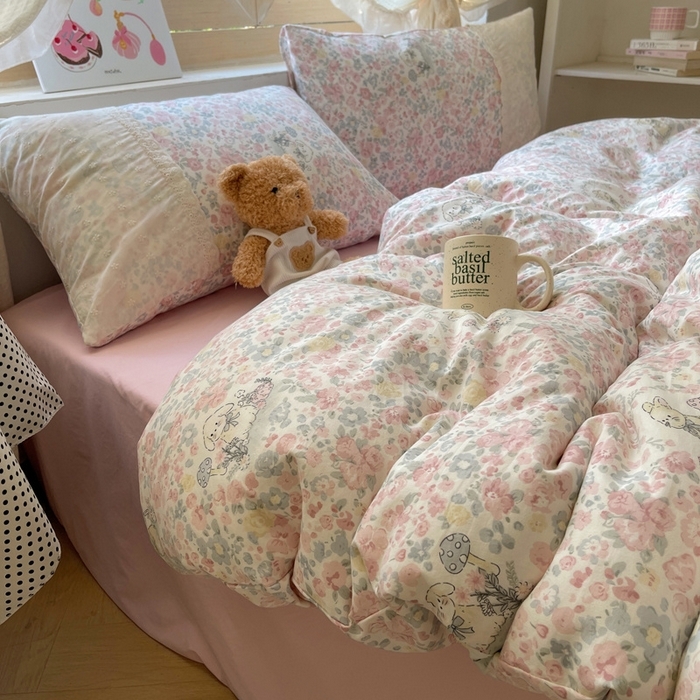 91家纺网 家纺一手货源 找家纺 （总）桃心家居 2025新款云感水洗棉蕾丝花边四件套