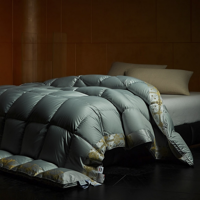 91家纺网 家纺一手货源 找家纺 暖羽屋羽绒馆 2025新款罗玛莱赛尔 鹅绒丝被芯 白鹅绒被子 羽毛被 冬被双人加厚春秋被2米 罗玛 蓝