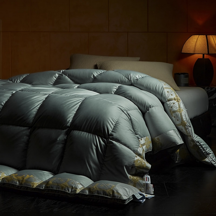 91家纺网 家纺一手货源 找家纺 暖羽屋羽绒馆 2025新款罗玛莱赛尔 鹅绒丝被芯 白鹅绒被子 羽毛被 冬被双人加厚春秋被2米 罗玛 蓝