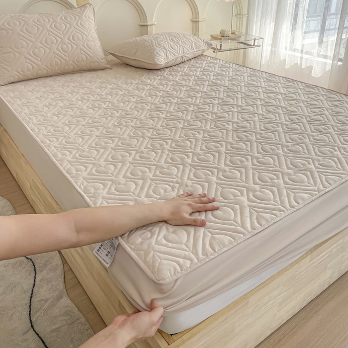 亨通家纺 2025新款A类爱心磨毛防水夹棉床笠 爱心-藕粉