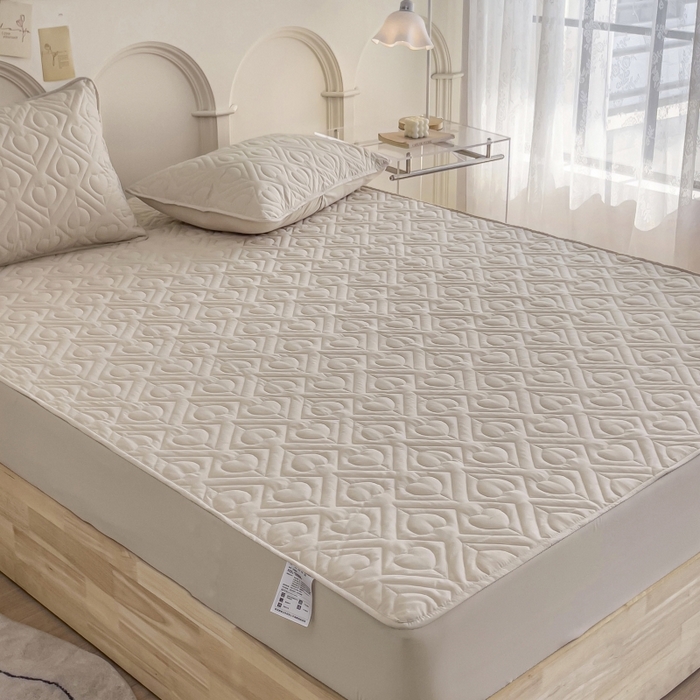 91家纺网 家纺一手货源 找家纺 亨通家纺 2025新款A类爱心磨毛防水夹棉床笠 爱心-藕粉