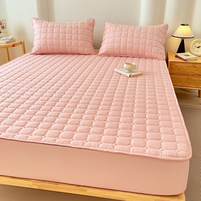 91家纺网 家纺一手货源 找家纺 （总）亨通家纺 2025新款A类格子磨毛防水夹棉床笠