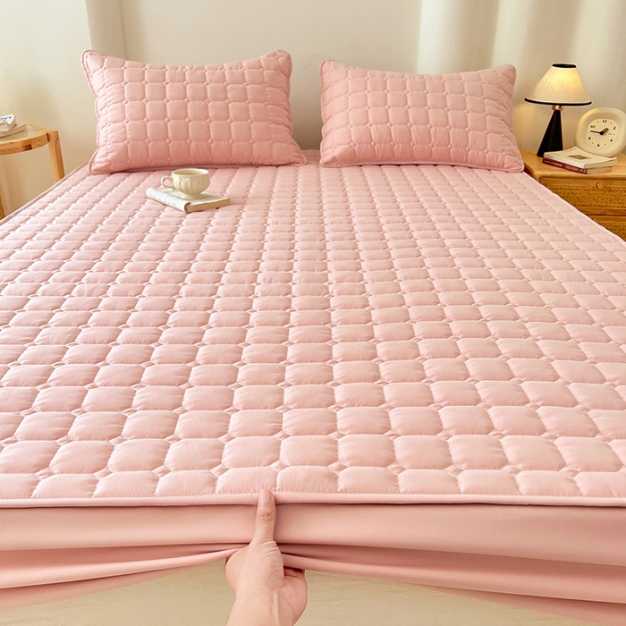 91家纺网 家纺一手货源 找家纺 （总）亨通家纺 2025新款A类格子磨毛防水夹棉床笠