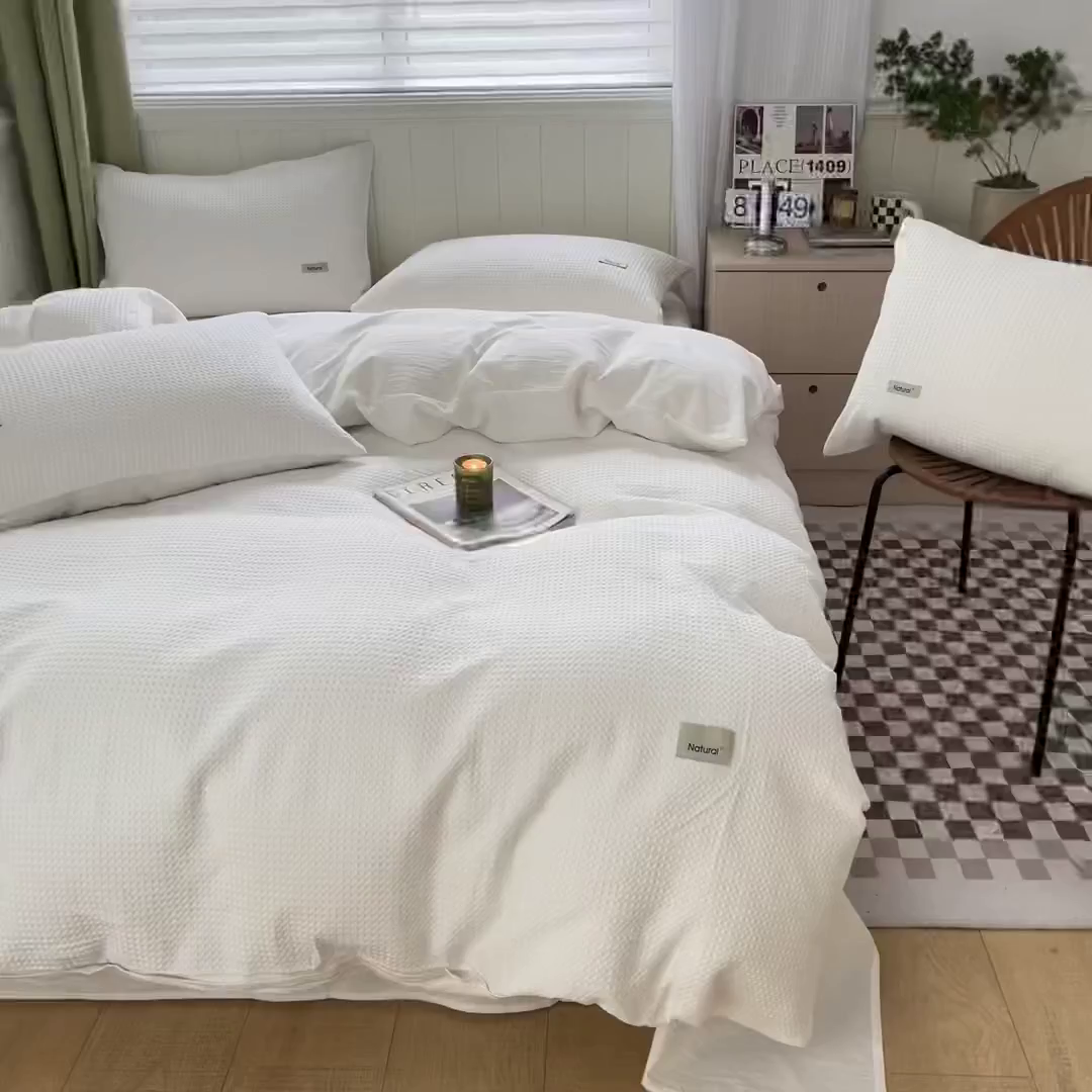 91家纺网 家纺一手货源 找家纺 （总）琪格格纺织 2025新款纯棉华夫格极简宅寂风四件套