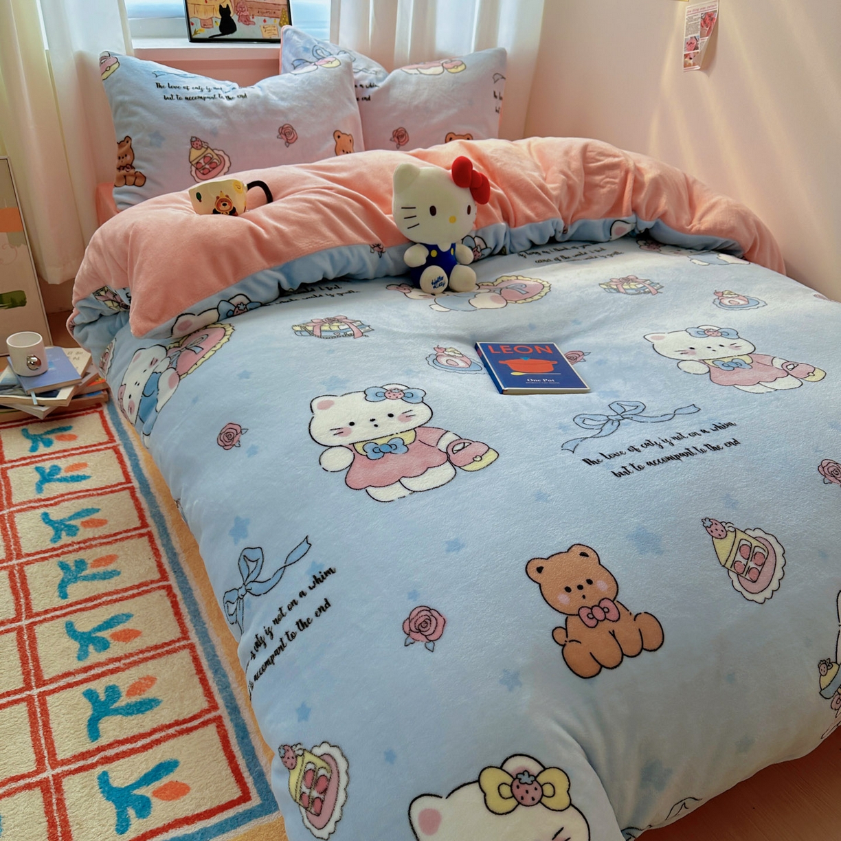 91家纺网 家纺一手货源 找家纺 （总）小叮当家纺仓储工厂店 买家秀 爆款花型2025新款200克牛奶绒小清新卡通复古风四件套