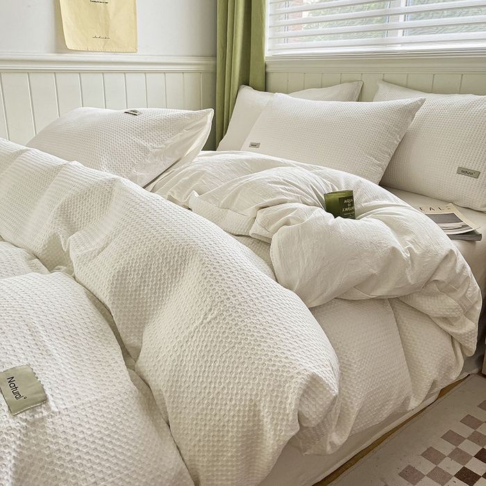 91家纺网 家纺一手货源 找家纺 （总）琪格格纺织 2025新款纯棉华夫格极简宅寂风四件套