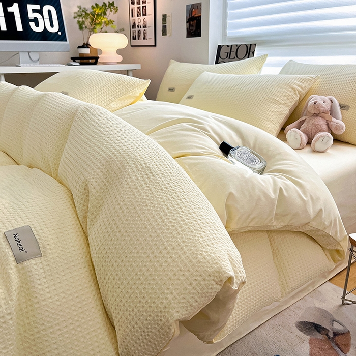 91家纺网 家纺一手货源 找家纺 （总）琪格格纺织 2025新款纯棉华夫格极简宅寂风四件套