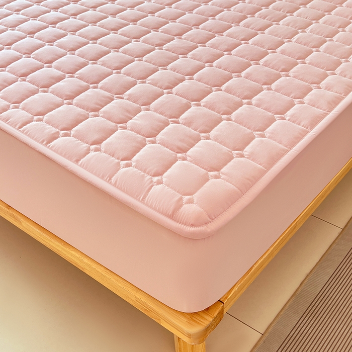 91家纺网 家纺一手货源 找家纺 亨通家纺 2025新款A类格子磨毛防水夹棉床笠 格子夹棉-粉色