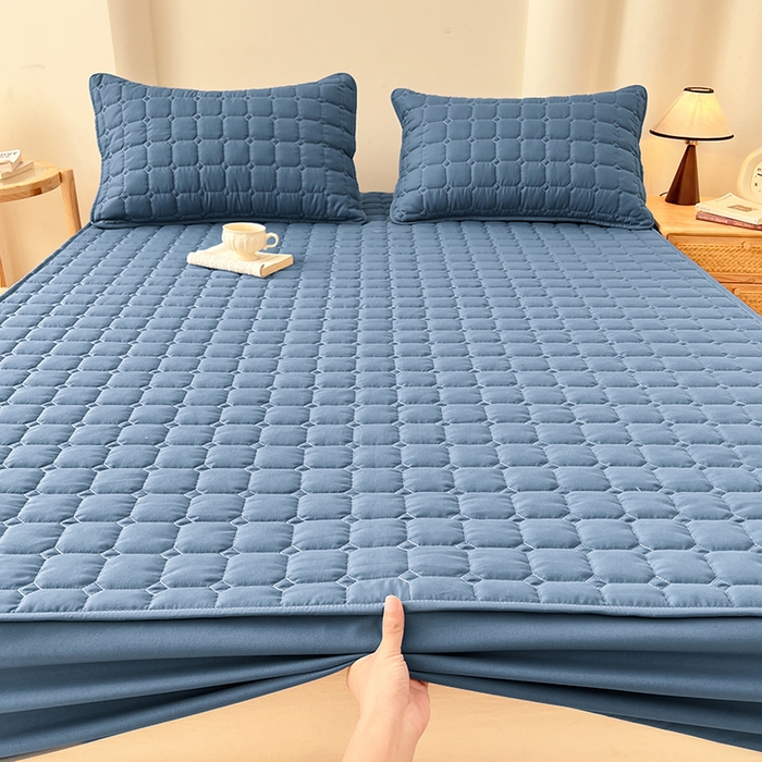 91家纺网 家纺一手货源 找家纺 亨通家纺 2025新款A类格子磨毛防水夹棉床笠 格子夹棉-蓝色