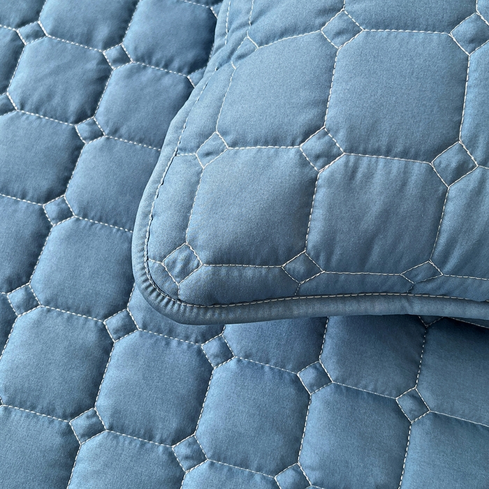 91家纺网 家纺一手货源 找家纺 亨通家纺 2025新款A类格子磨毛防水夹棉床笠 格子夹棉-蓝色