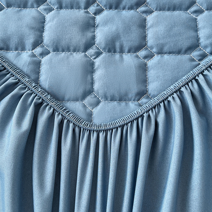 91家纺网 家纺一手货源 找家纺 亨通家纺 2025新款A类格子磨毛防水夹棉床笠 格子夹棉-蓝色