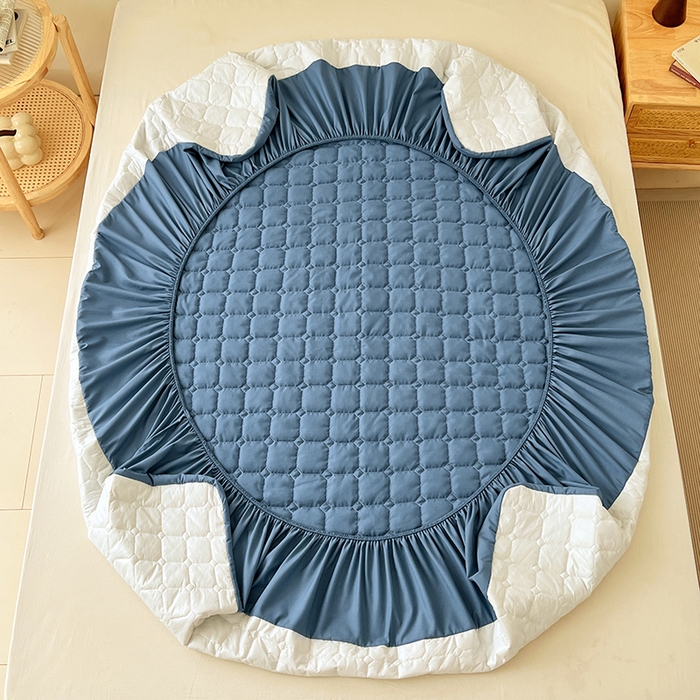 91家纺网 家纺一手货源 找家纺 亨通家纺 2025新款A类格子磨毛防水夹棉床笠 格子夹棉-蓝色