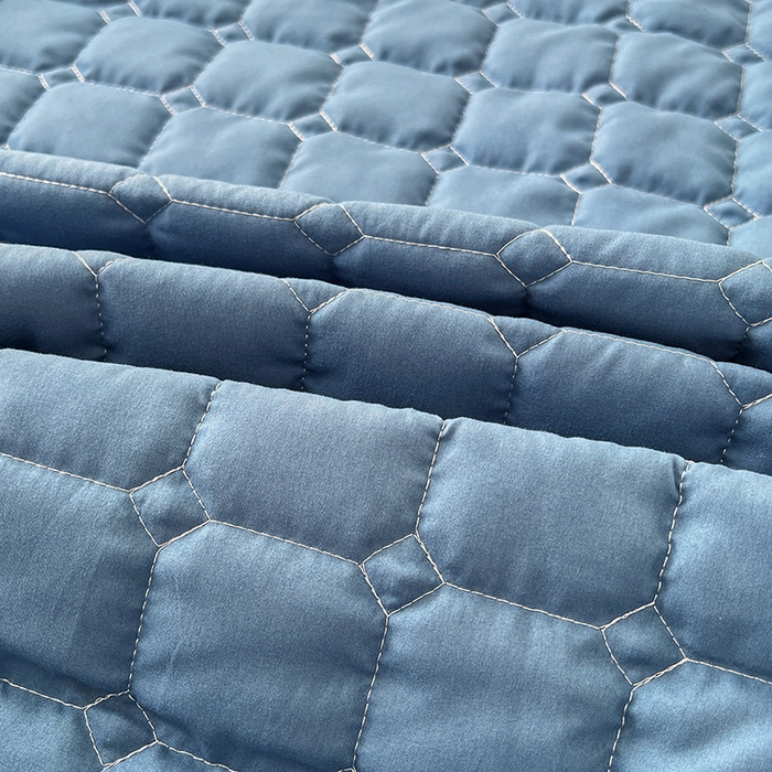 91家纺网 家纺一手货源 找家纺 亨通家纺 2025新款A类格子磨毛防水夹棉床笠 格子夹棉-蓝色