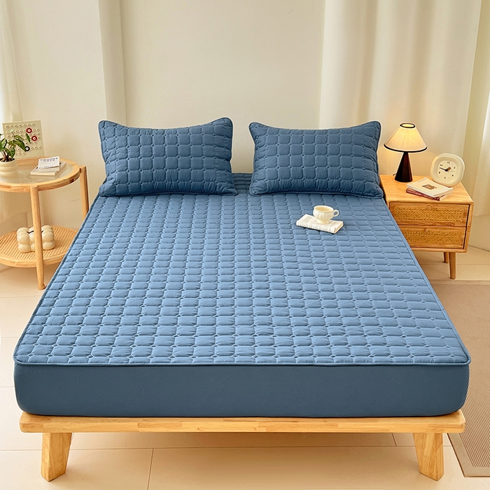 91家纺网 家纺一手货源 找家纺 亨通家纺 2025新款A类格子磨毛防水夹棉床笠 格子夹棉-蓝色