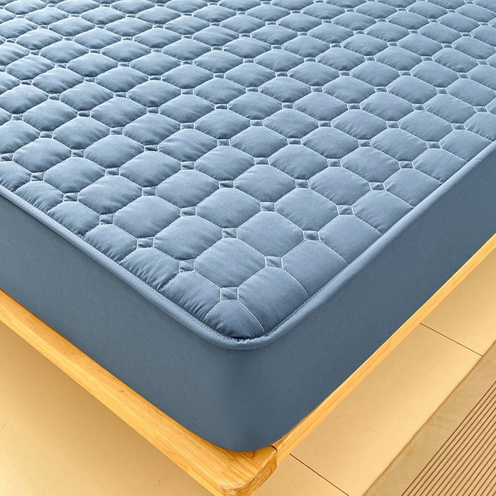 91家纺网 家纺一手货源 找家纺 亨通家纺 2025新款A类格子磨毛防水夹棉床笠 格子夹棉-蓝色