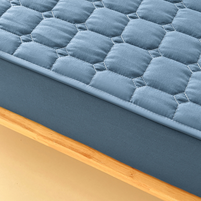 91家纺网 家纺一手货源 找家纺 亨通家纺 2025新款A类格子磨毛防水夹棉床笠 格子夹棉-蓝色