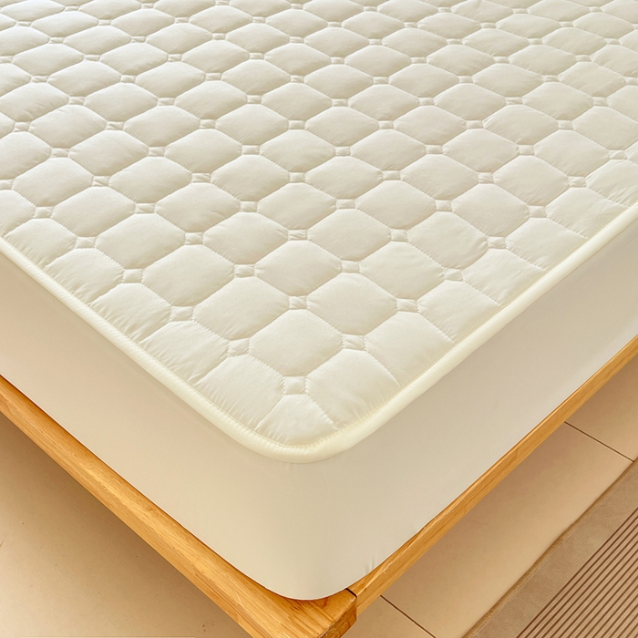 91家纺网 家纺一手货源 找家纺 亨通家纺 2025新款A类格子磨毛防水夹棉床笠 格子夹棉-米白