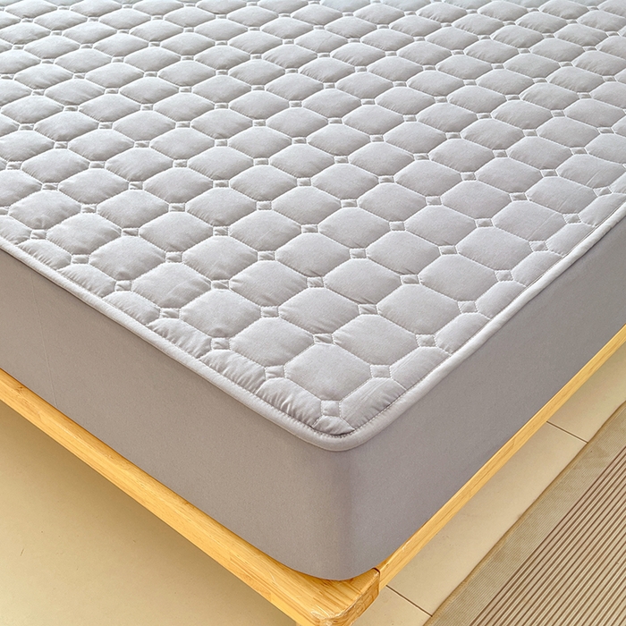 91家纺网 家纺一手货源 找家纺 亨通家纺 2025新款A类格子磨毛防水夹棉床笠 格子夹棉-浅灰