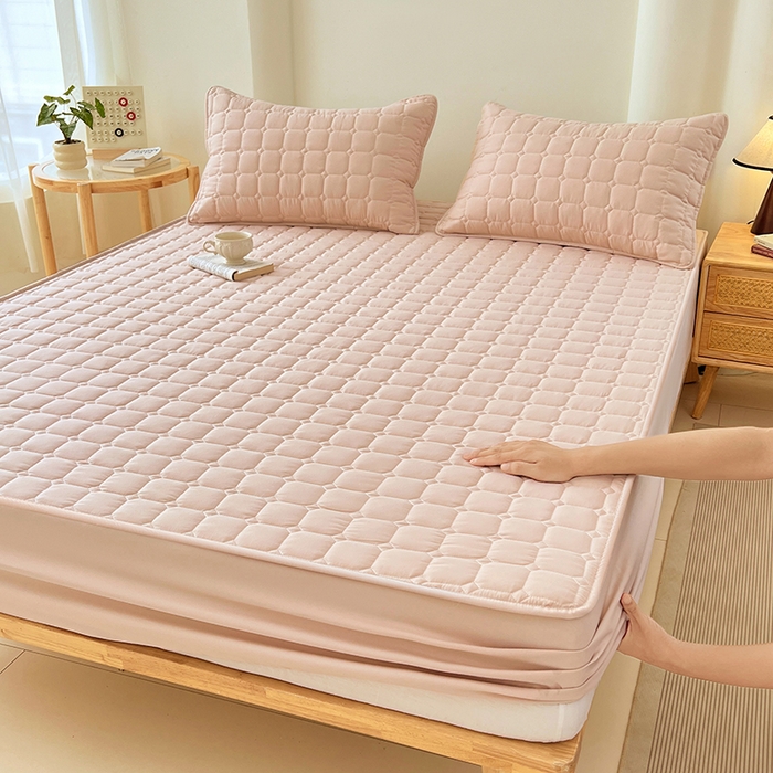 亨通家纺 2025新款A类格子磨毛防水夹棉床笠 格子夹棉-玉色