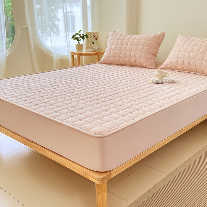 91家纺网 家纺一手货源 找家纺 亨通家纺 2025新款A类格子磨毛防水夹棉床笠 格子夹棉-玉色