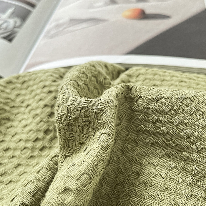 91家纺网 家纺一手货源 找家纺 琪格格纺织 2025新款纯棉华夫格极简宅寂风四件套 华夫格-黄绿色