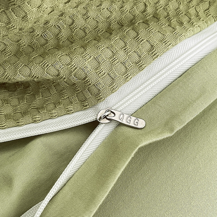 91家纺网 家纺一手货源 找家纺 琪格格纺织 2025新款纯棉华夫格极简宅寂风四件套 华夫格-黄绿色