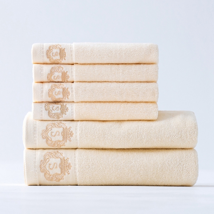 91家纺网 家纺一手货源 找家纺 彩虹毛巾 2025新款全棉B类纯棉毛巾S标毛巾浴巾系列 S标米黄2条浴巾2条毛巾 通用