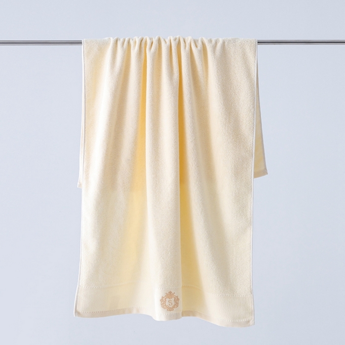 91家纺网 家纺一手货源 找家纺 彩虹毛巾 2025新款全棉B类纯棉毛巾S标毛巾浴巾系列 S标米黄1条浴巾2条毛巾 通用