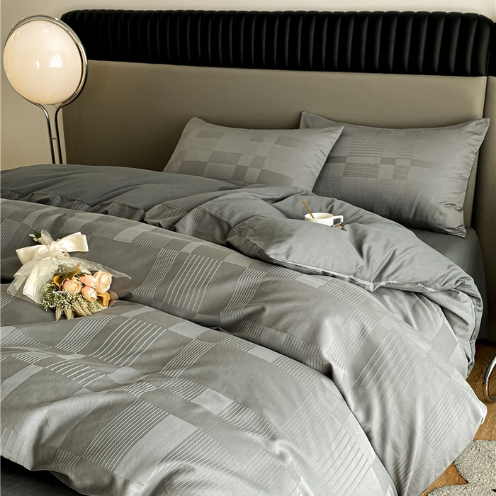 91家纺网 家纺一手货源 找家纺 琪格格纺织 2025新款纯棉轻奢大提花酒店名宿风家纺四件套 原棉大提花-摩登灰