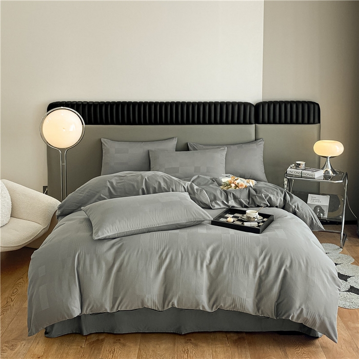 91家纺网 家纺一手货源 找家纺 琪格格纺织 2025新款纯棉轻奢大提花酒店名宿风家纺四件套 原棉大提花-摩登灰