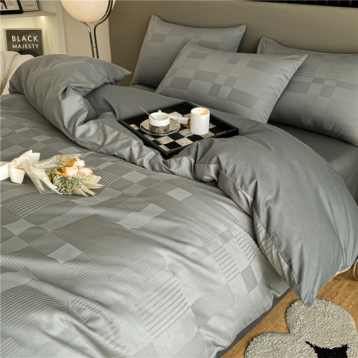 91家纺网 家纺一手货源 找家纺 琪格格纺织 2025新款纯棉轻奢大提花酒店名宿风家纺四件套 原棉大提花-摩登灰