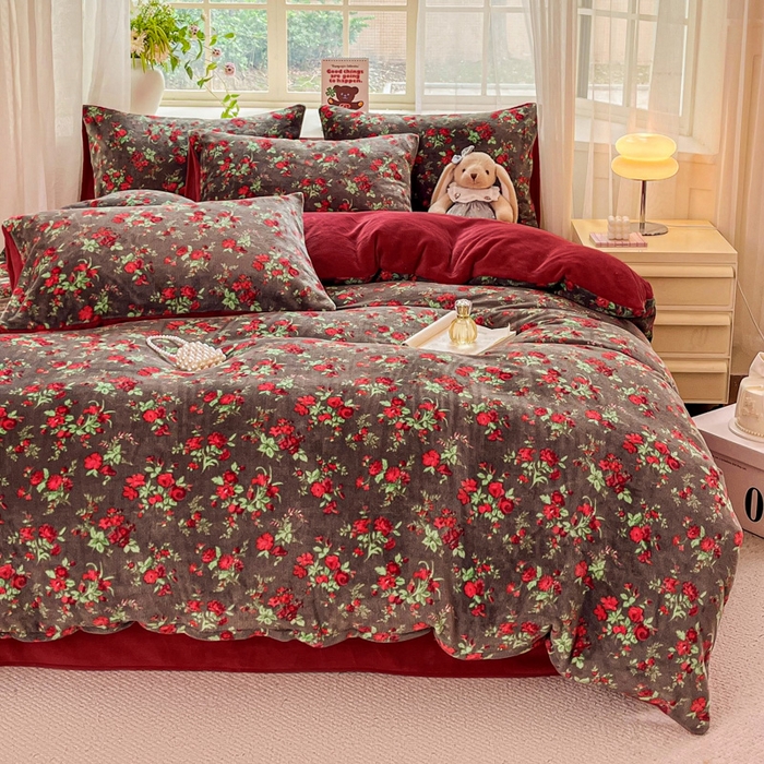 91家纺网 家纺一手货源 找家纺 （总）斯卡诺家纺 2025小清新加厚高克重牛奶绒四件套网红直播爆款