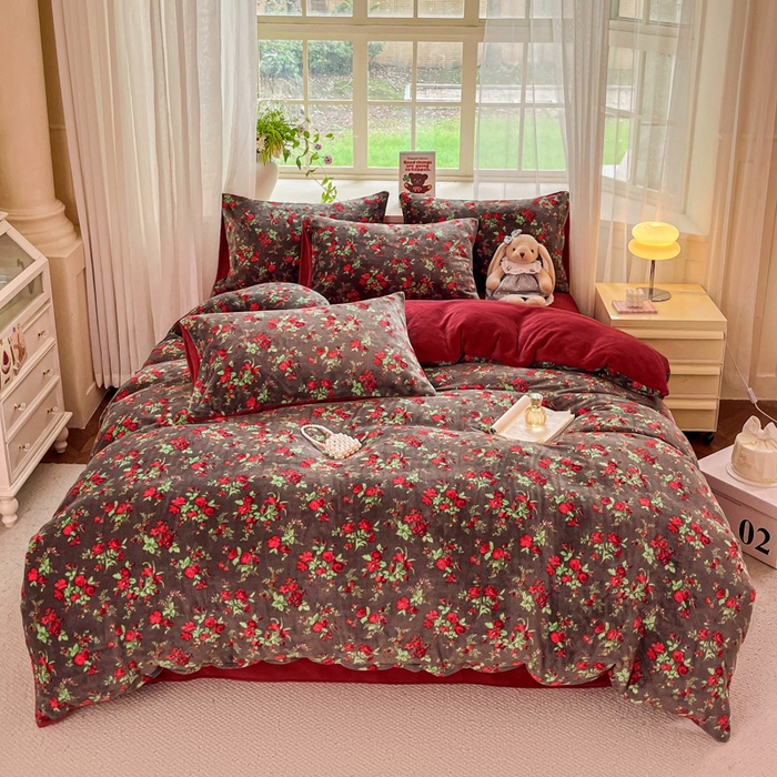 91家纺网 家纺一手货源 找家纺 （总）斯卡诺家纺 2025小清新加厚高克重牛奶绒四件套网红直播爆款