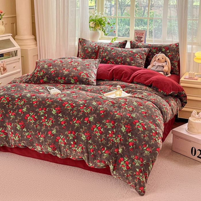 91家纺网 家纺一手货源 找家纺 （总）斯卡诺家纺 2025小清新加厚高克重牛奶绒四件套网红直播爆款