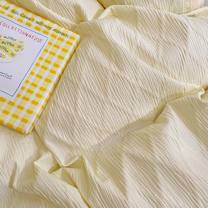 91家纺网 家纺一手货源 找家纺 琪格格纺织 2025新款纯棉华夫格极简宅寂风四件套 泡泡纱 纯米白