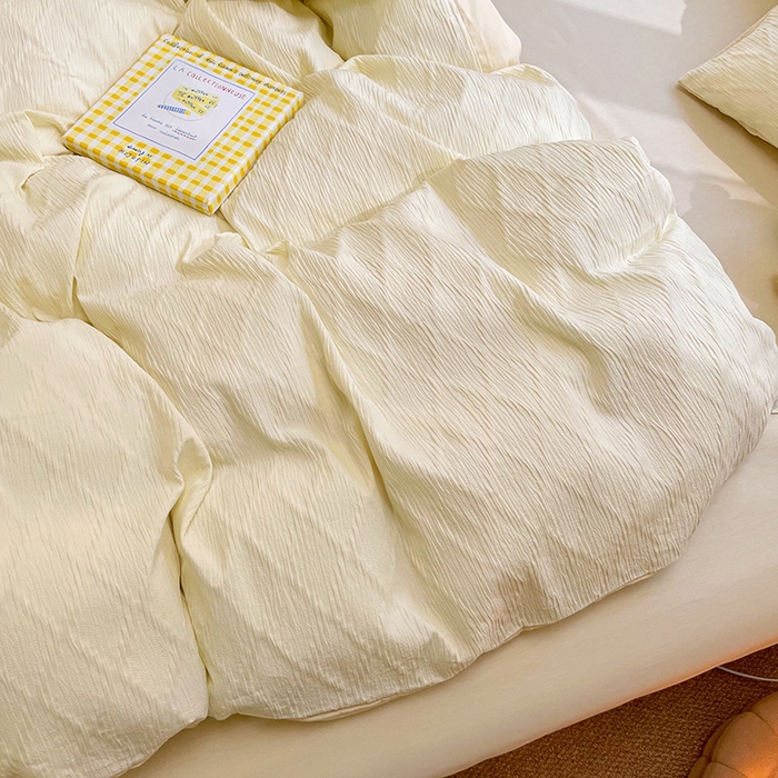 91家纺网 家纺一手货源 找家纺 琪格格纺织 2025新款纯棉华夫格极简宅寂风四件套 泡泡纱 纯米白