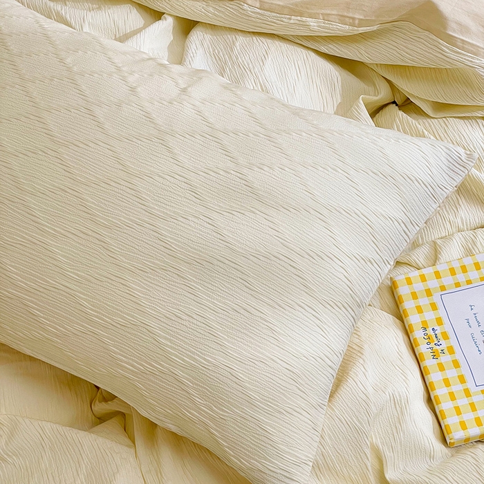 91家纺网 家纺一手货源 找家纺 琪格格纺织 2025新款纯棉华夫格极简宅寂风四件套 泡泡纱 纯米白