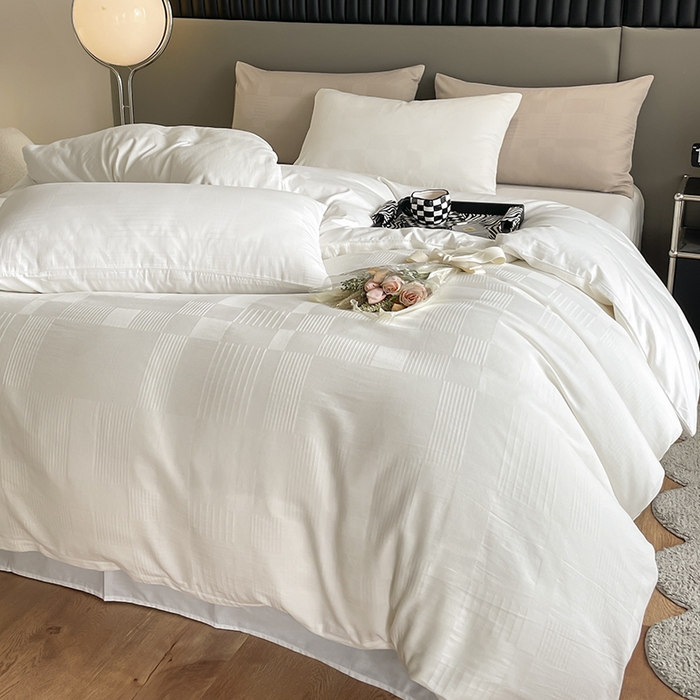 91家纺网 家纺一手货源 找家纺 琪格格纺织 2025新款纯棉轻奢大提花酒店名宿风家纺四件套 原棉大提花本白