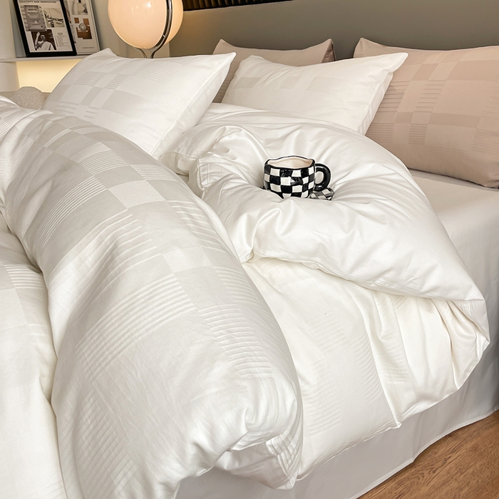 91家纺网 家纺一手货源 找家纺 琪格格纺织 2025新款纯棉轻奢大提花酒店名宿风家纺四件套 原棉大提花本白