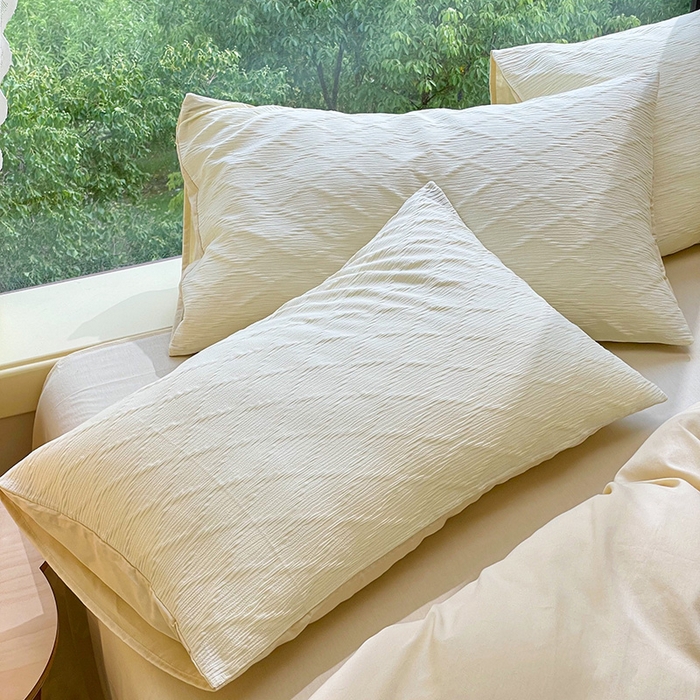 91家纺网 家纺一手货源 找家纺 琪格格纺织 2025新款纯棉华夫格极简宅寂风四件套 泡泡纱 纯米白