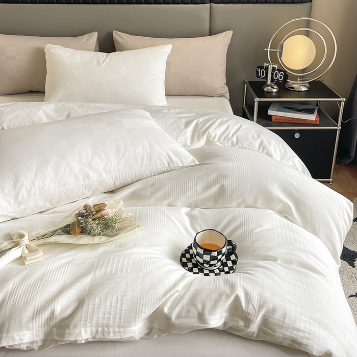 91家纺网 家纺一手货源 找家纺 琪格格纺织 2025新款纯棉轻奢大提花酒店名宿风家纺四件套 原棉大提花本白