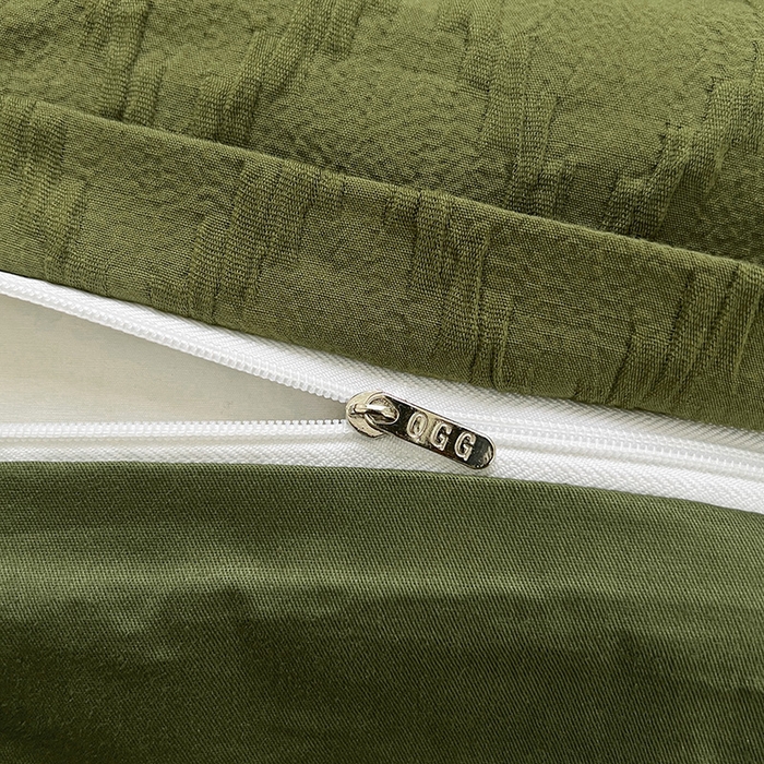 91家纺网 家纺一手货源 找家纺 琪格格纺织 2025新款纯棉华夫格极简宅寂风四件套 泡泡纱橄榄绿