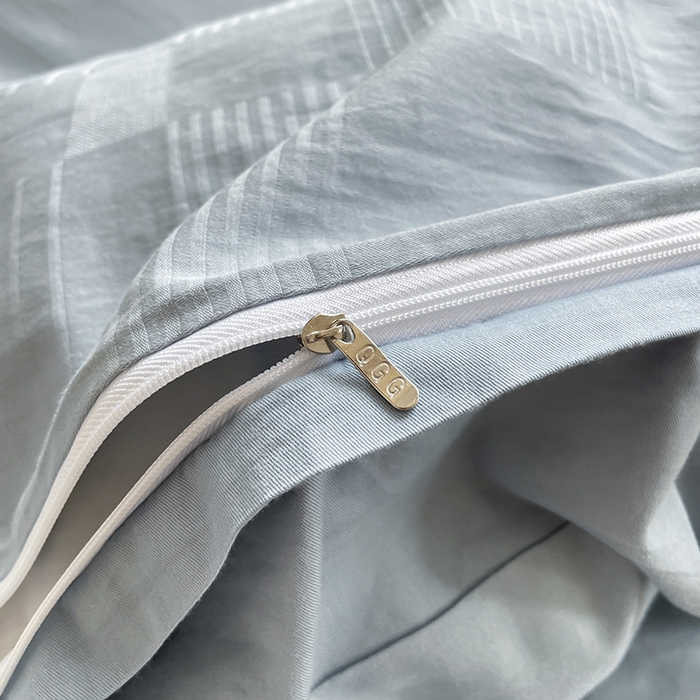 91家纺网 家纺一手货源 找家纺 琪格格纺织 2025新款纯棉轻奢大提花酒店名宿风家纺四件套 原棉大提花浅蓝