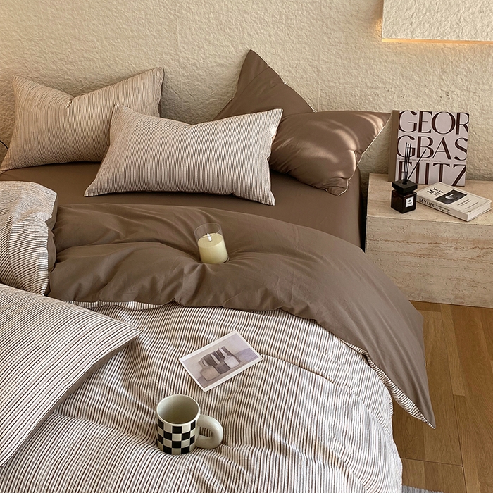 91家纺网 家纺一手货源 找家纺 琪格格纺织 2025新款纯棉华夫格极简宅寂风四件套 速写 提花棕条