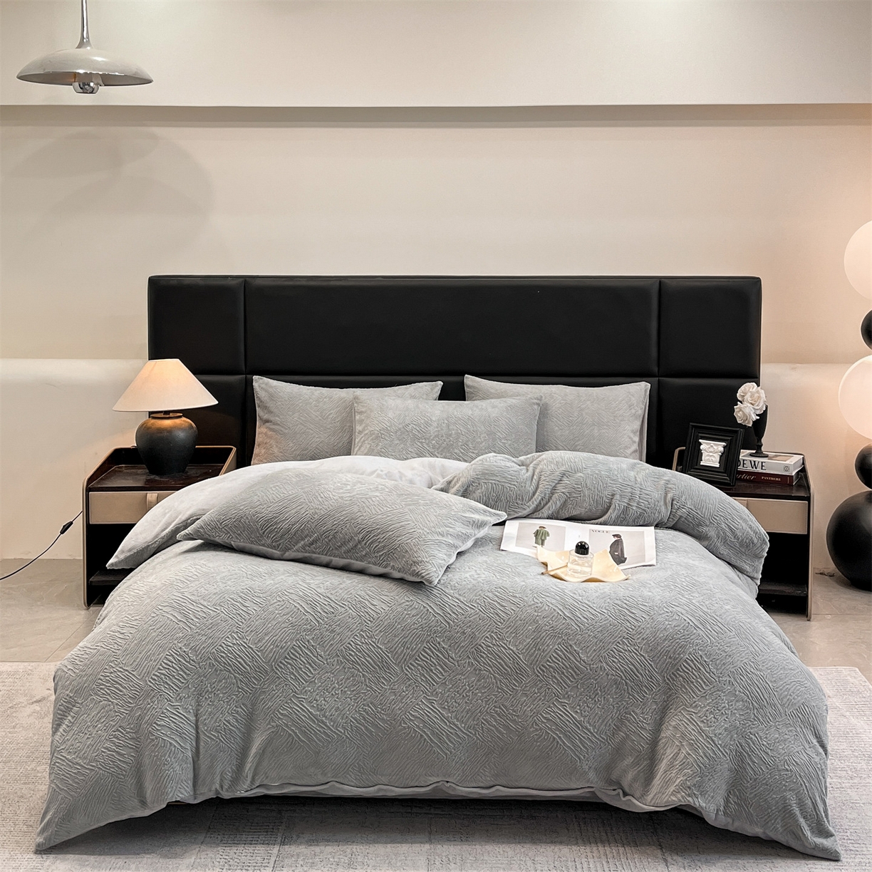 星座家纺 2025新款牛奶绒雕花四件套 格调-灰