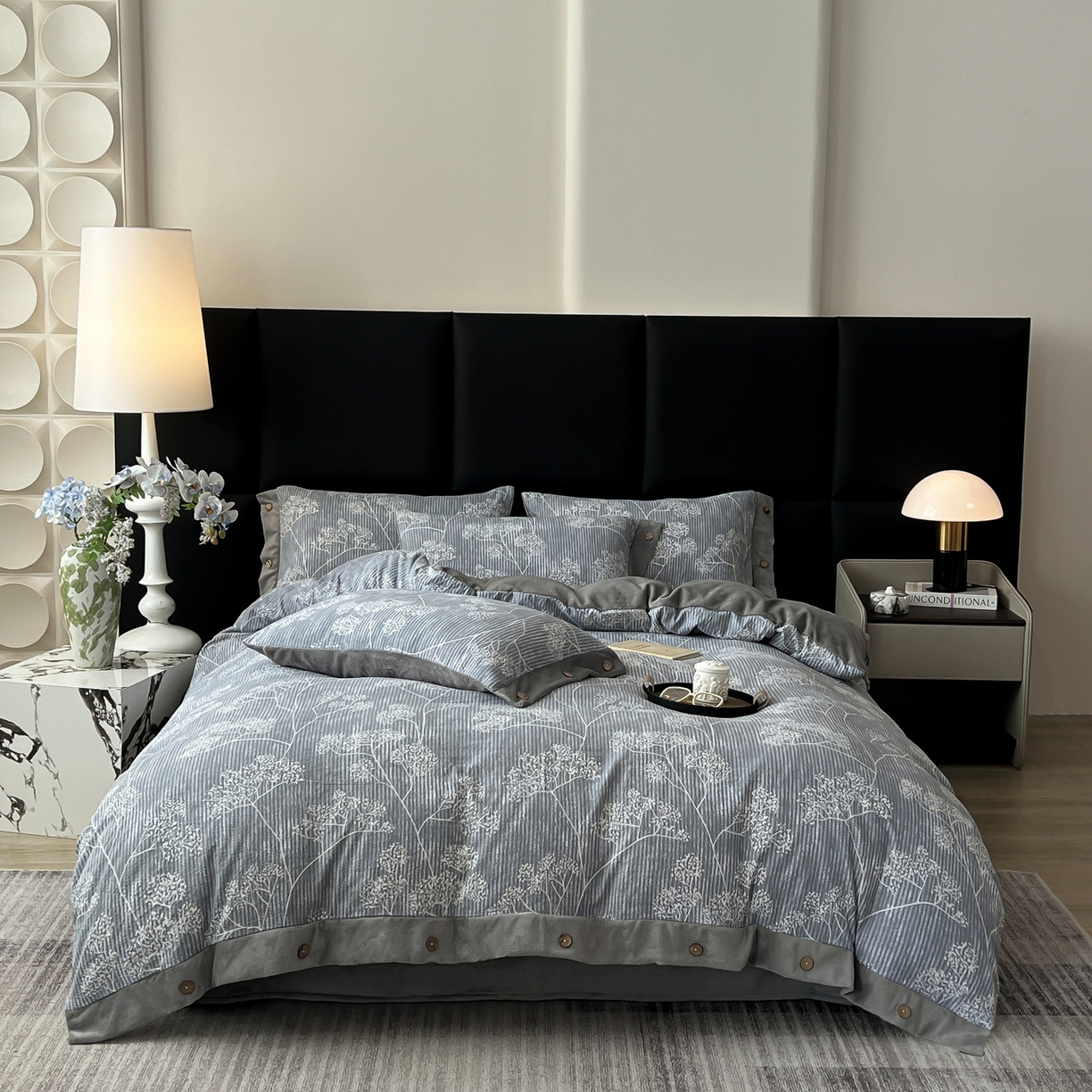 91家纺网 家纺一手货源 找家纺 （总）吾秀家居 2025新款水洗原麻牛奶绒纽扣款四件套