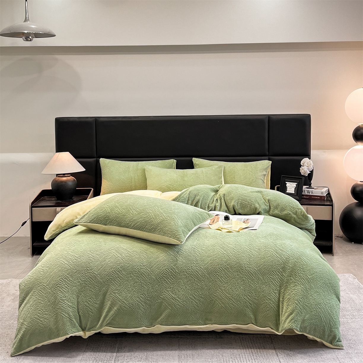 星座家纺 2025新款牛奶绒雕花四件套 格调-绿