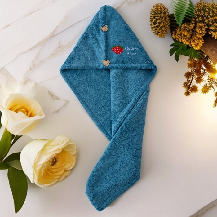 91家纺网 家纺一手货源 找家纺 彩虹毛巾 2025新款电商赠品珊瑚绒干发帽简约时尚刺绣浴帽直播福利包头巾 刺绣浴帽单层绿色 25x65CM/只