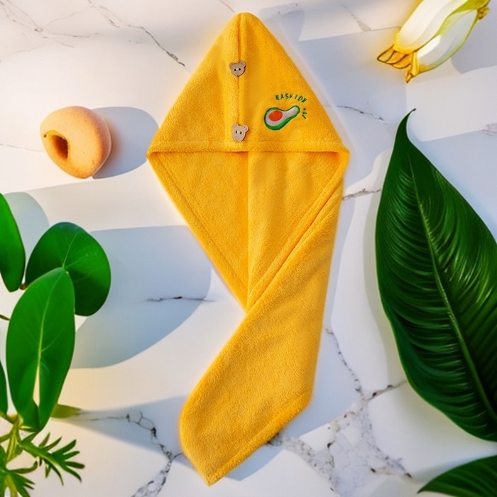 彩虹毛巾 2025新款电商赠品珊瑚绒干发帽简约时尚刺绣浴帽直播福利包头巾 刺绣浴帽单层黄色 25x65CM/只